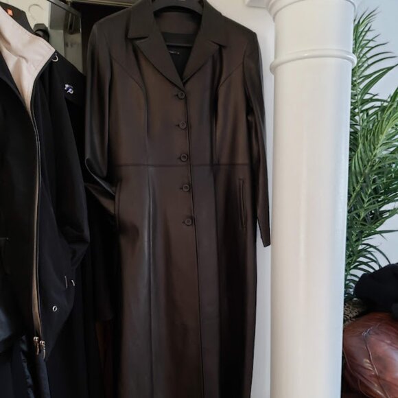 Identify Black Genuine Leather Full Length Classic Blazer Style Coat - Picture 10 of 10